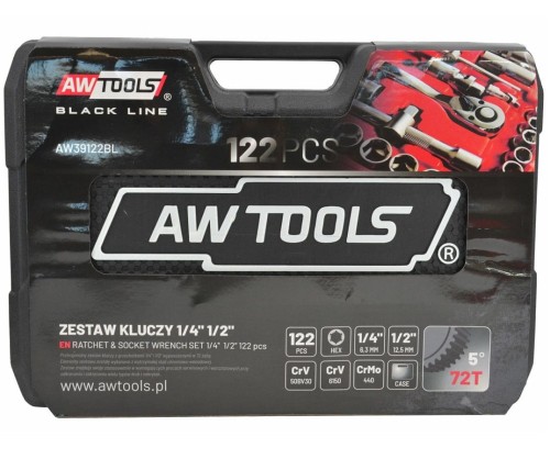 AWTOOLS AW39122BL - Zestaw kluczy z grzechotką 1/2" i 1/4" - 122 elementy