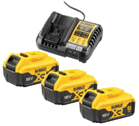 DeWalt DCB1104P3 - Zestaw zasilający 18 V 3x DCB184 5.0 Ah + ładowarka DCB1104