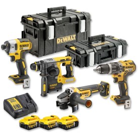 DeWalt DCK422P3 - Zestaw combo szlifierka kątowa 125 mm + wiertarko-wkrętarka + zakrętak udarowy + młotowiertarka