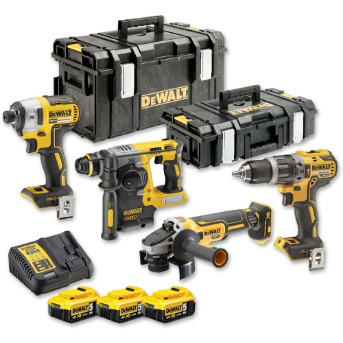 DeWalt DCK422P3 - Zestaw combo szlifierka kątowa 125 mm + wiertarko-wkrętarka + zakrętak udarowy + młotowiertarka