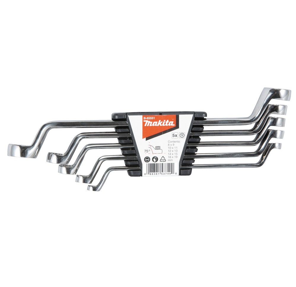 Makita B-65551 - Zestaw kluczy płasko-oczkowych odgiętych M8-M19 - 5 szt