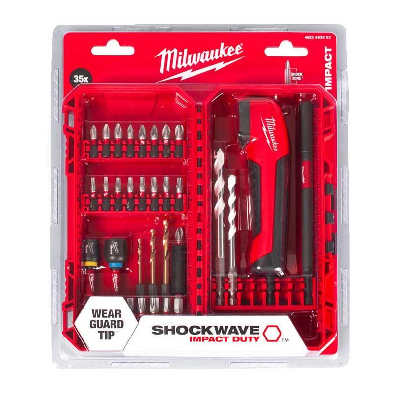 Milwaukee 4932493653 - Zestaw bitów udarowych Shockwave do śrub Phillips/Pozidriv/Torx/Hex + nasadka kątowa 90° - 35 szt