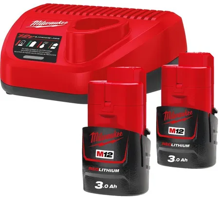 Milwaukee M12 NRG-302 - Zestaw 2 akumulatorów M12™, Li-ion 12 V, 3.0 Ah + ładowarka, 4933451902