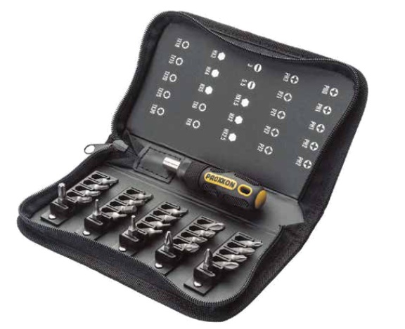 PROXXON PR22730 - Kompaktowy zestaw bitów z rękojeścią Mini FLEX-DOT [26 części] w funkcjonalnym etui na zamek