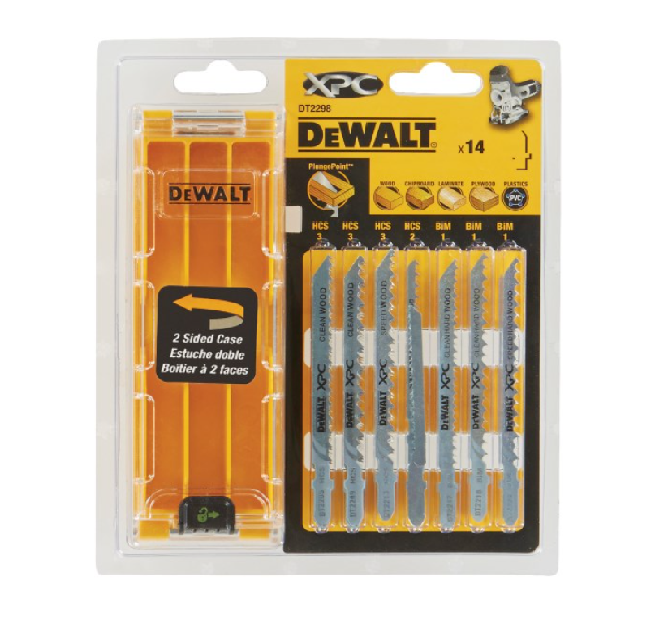 DEWALT DT2298 - Zestaw 14 szt. brzeszczotów do wyrzynarek do cięcia drewna, laminatów i tworzyw sztucznych