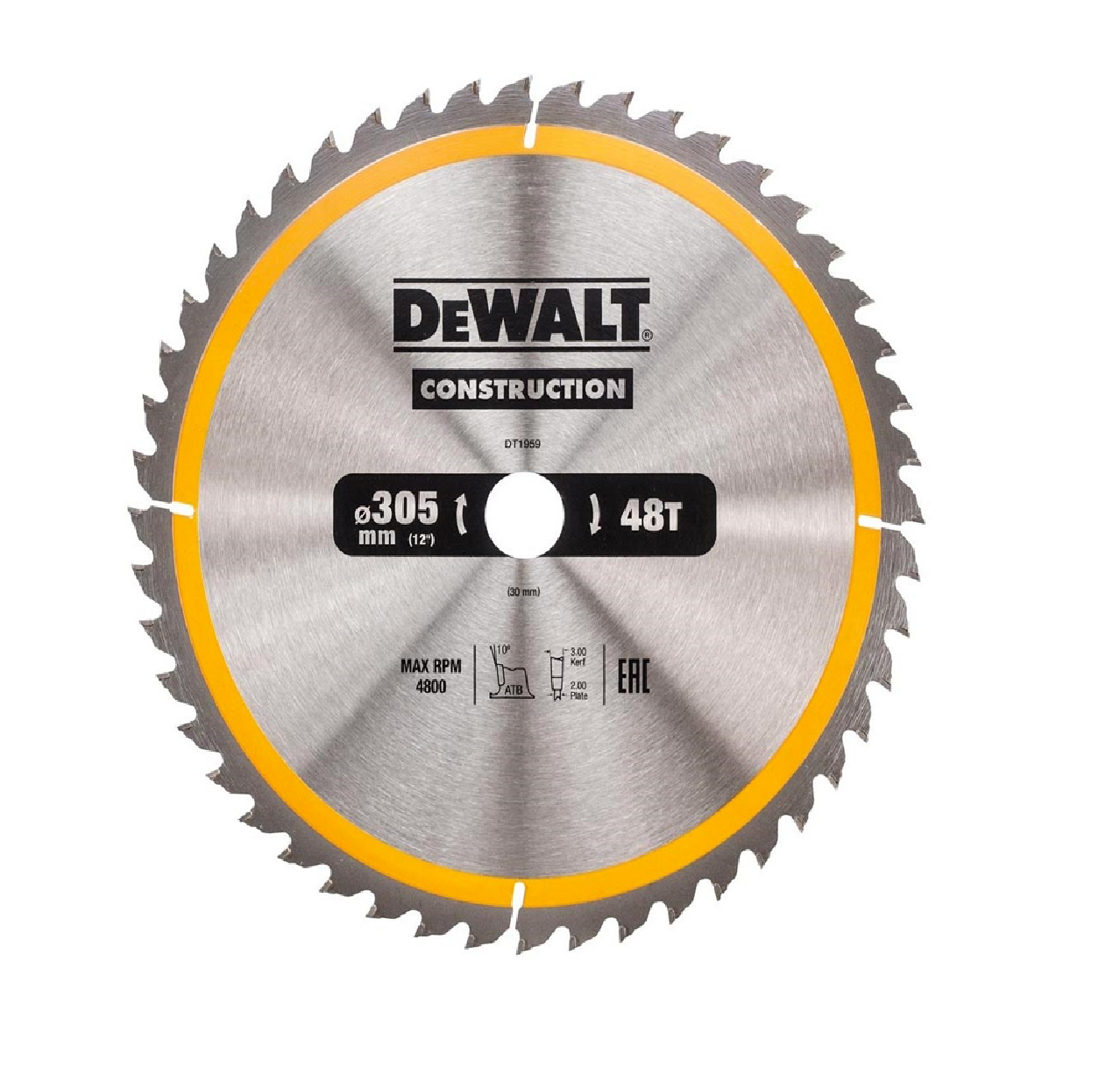 DEWALT DT1959 - Piła tarczowa do cięcia drewna 305/30mm, grubość cięcia 3.0mm, 48 zębów