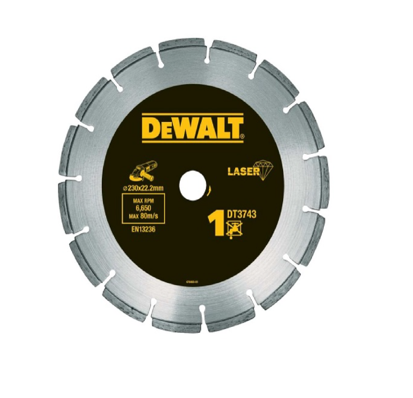 DEWALT DT3743 - Tarcza diamentowa segmentowa do szybkiego cięcia betonu, cegły, ceramiki, do szlifierek kątowych 230/22,23/2.4mm