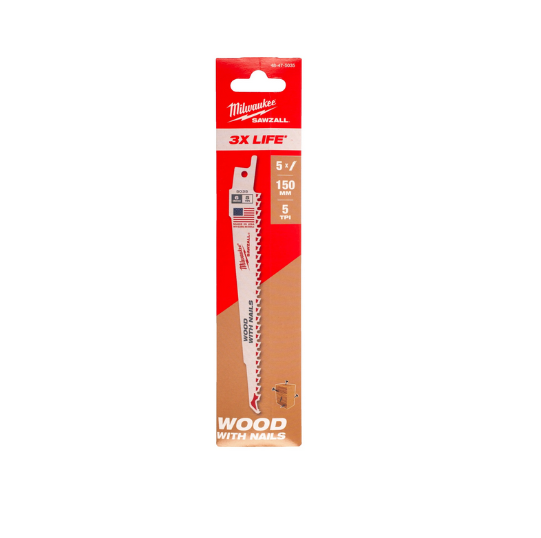 Milwaukee 48475035 -Brzeszczoty do drewna 150 mm x 5 Tpi