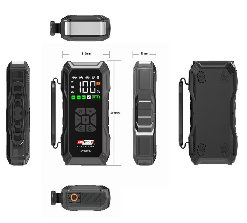 AWTOOLS AW16207BL - URZĄDZENIE ROZRUCHOWE Z KOMPRESOREM POWERBANK 12000mAh